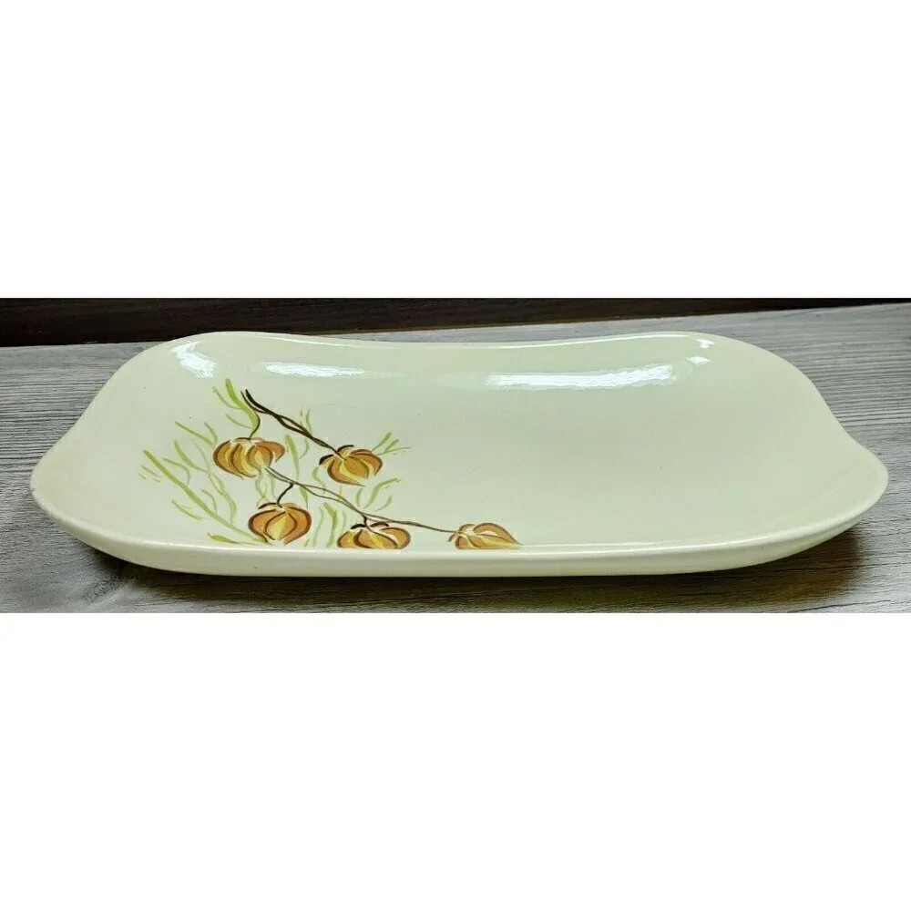 Red Wing Hand Painted Yellow Floral Dinnerware Curved Platter Stamp Rolling Tray
